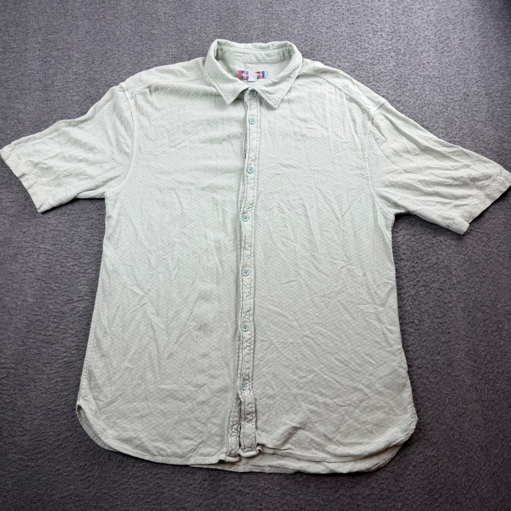 Urban Outfitters Button Up Shirt Mens Medium Green Textured Viscose Short Sleeve